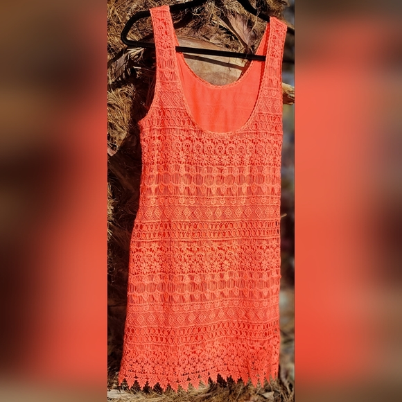 MACRAME boho y2k neon tangerine pull on detail hem dress - Picture 4 of 10